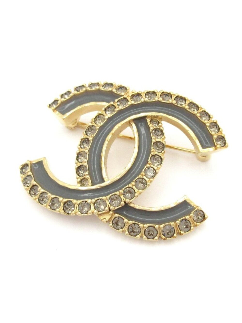 Chanel Brooch Gold Dark Gray CC Logo